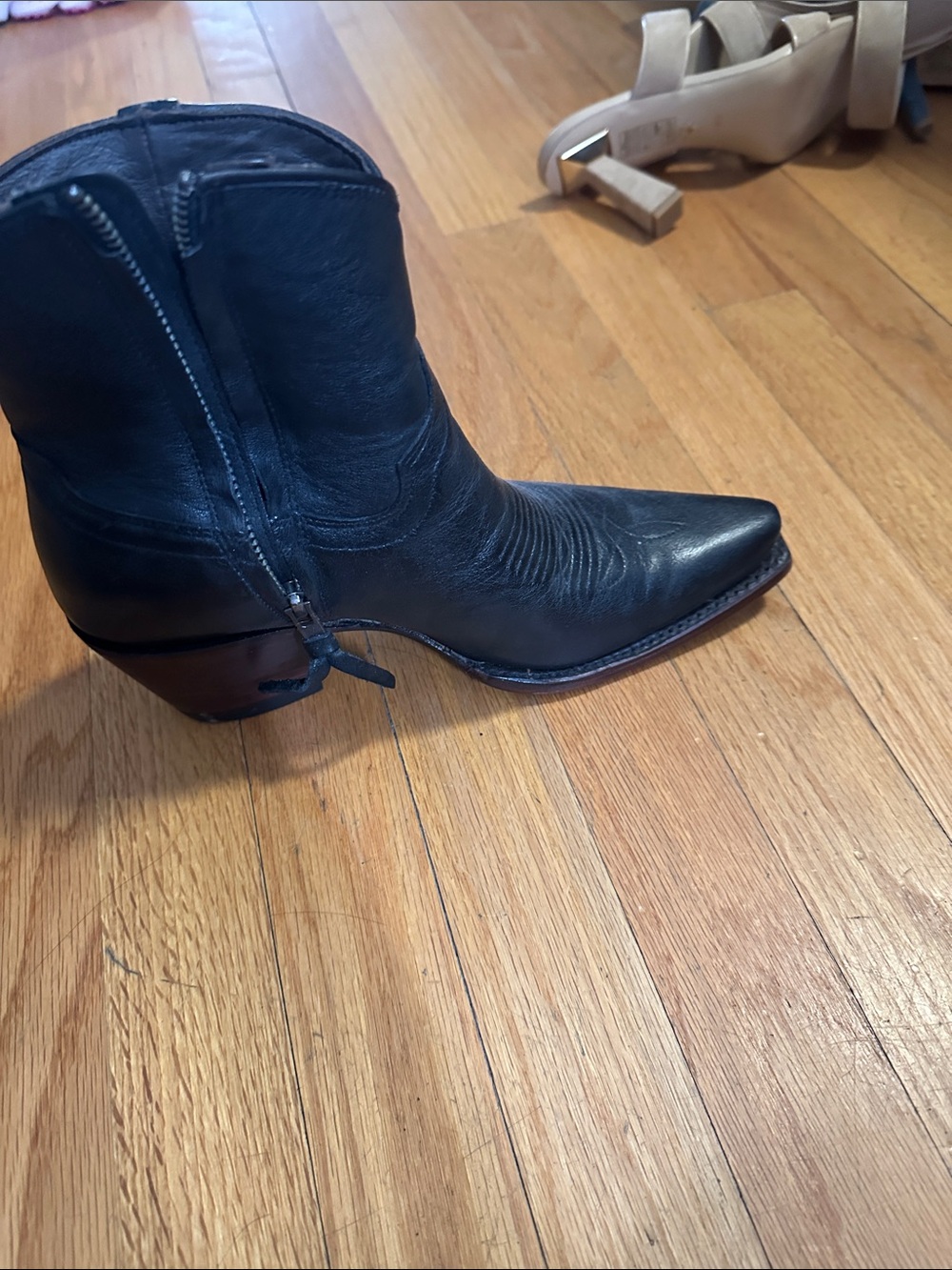 Tecovas Black Leather Pointed Western Ankle Booties